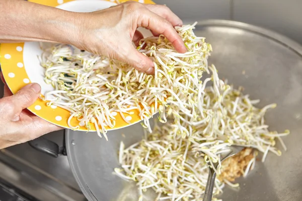 Putting bean sprout — Stockfoto