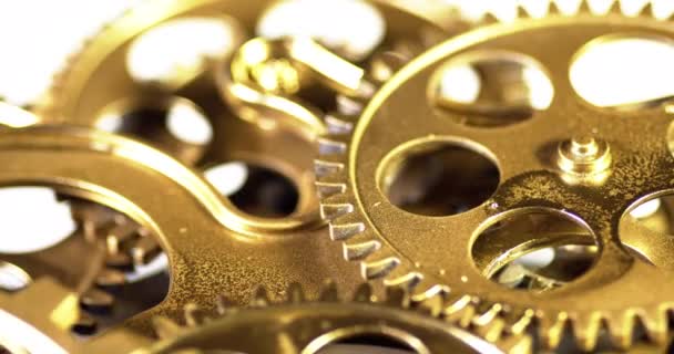 Close Old Golden Gears Turning Working Mechanism — Stock Video