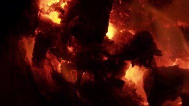 Ahşap ve Kömür Ateş Magma Renkleri Bir Odun Sobası Görüntüsü.
