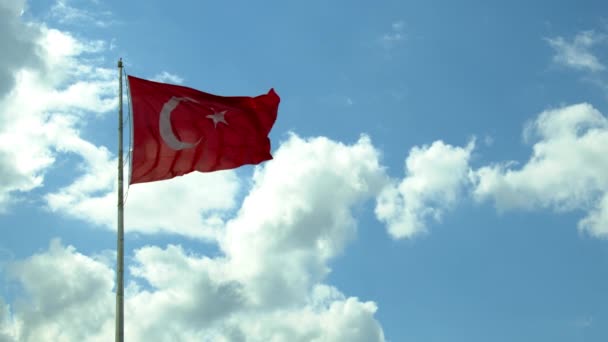 Turkey Flag Waving Cloudy Sky Background — Stock Video