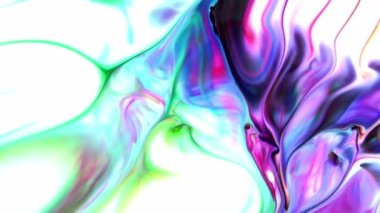 Psikedelik renkli renkli resimlerle soyut bir arkaplan. Sıvı boyanın hareket edip yavaşça kaymasıyla organik etki. Dönüyor ve yayılıyor.