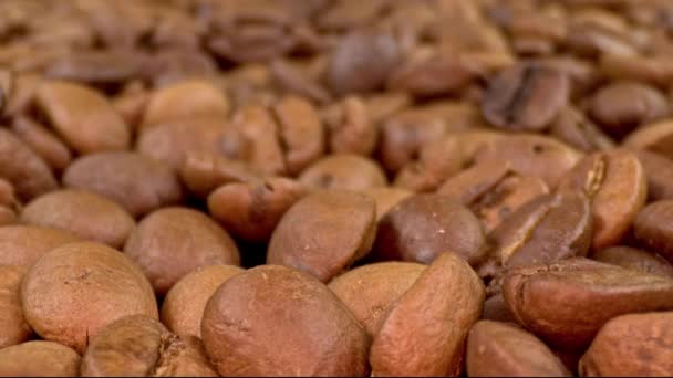 Dolly Shot Roasted Brown Coffee Grains Footage — Stockvideo