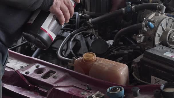 车辆冷却系统的充填防冻剂 — 图库视频影像