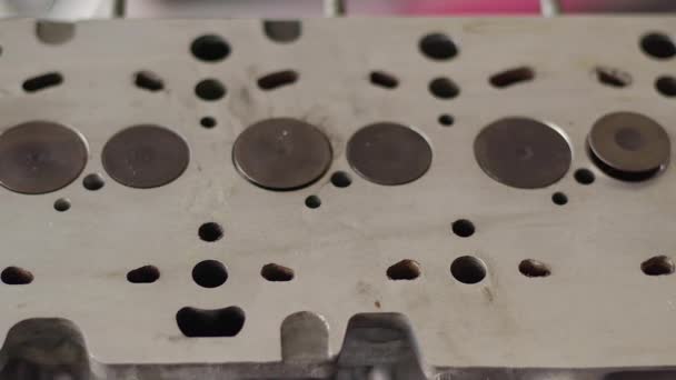 Close Shot Rebuilt Cylinder Head Valves Car Footage — Stock Video
