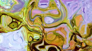 Yumuşak organik şekilli yumuşak pastel sıvı boya dokusu ve yumuşak altın, lavanta, yeşil ve krem rengi. Zarif arka planlar, sanatsal görseller ve modern tasarım kullanımı için soyut sıvı yüzey ideali.