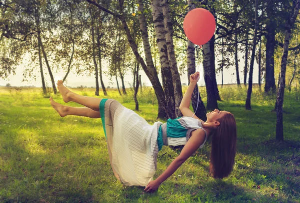 Woman levitating in the forest — Stock Photo, Image