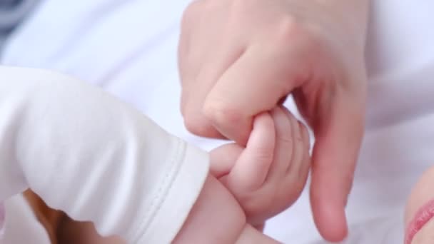 Close Top View Tender Fragile Baby Newborn Holding Caring Loving — Stock Video