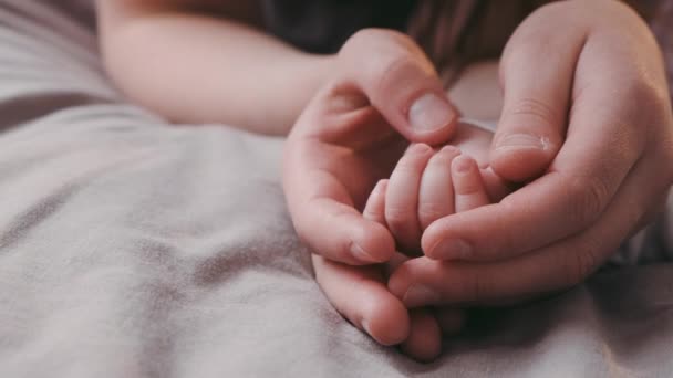 Close Gentle Loving Young Mom Holding Beautiful Tender Baby Handles — Stock Video