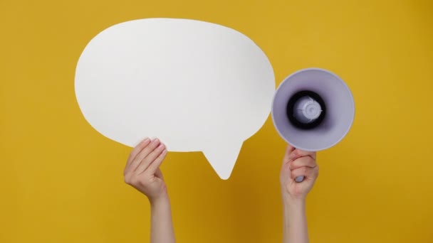 Boş Bir Beyaz Kağıt Konuşma Balonu Megafon Pazarlama Reklamcılık Gibi — Stok video