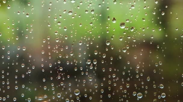 Nahaufnahme Schöner Kleiner Regentropfen Fenster Bei Wechselhaftem Wetter Kleine Wassertröpfchen — Stockvideo