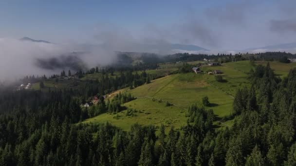 Vista Aérea Drone Paisagem Rural Bonita Manhã Adiantada Verão Vila — Vídeo de Stock