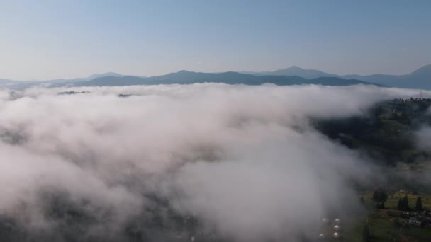 Αεροφωτογραφία Drone Shot Της Ροής Κύματα Ομίχλης Στο Δάσος Βουνά — Αρχείο Βίντεο