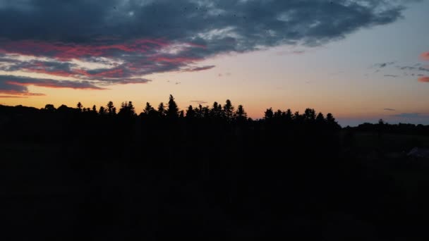 Воздушный Беспилотный Снимок Красочного Облачного Неба Над Пышными Вечнозелеными Темными — стоковое видео