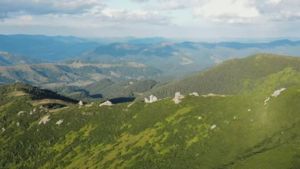 Fantastisk Och Otroligt Vacker Bild Lugna Bergstoppar Med Grön Skog — Stockvideo