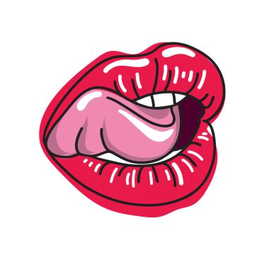 Beyaz arka planda dili olan pembe dudaklar.