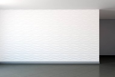 Büyük lüks, modern, parlak iç mekanlar. Oturma odası tasviri. 3D görüntüleme.