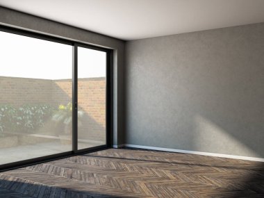 Büyük lüks, modern, parlak iç mekanlar. Oturma odası tasviri. 3D görüntüleme.