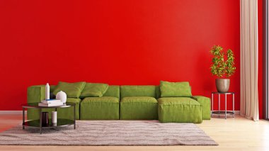 Büyük lüks, modern, parlak iç mekanlar. Oturma odası tasviri. 3D görüntüleme.