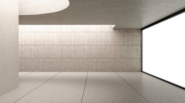 Büyük lüks, modern, parlak iç mekanlar. Oturma odası tasviri. 3D görüntüleme.