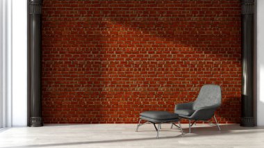 Büyük lüks, modern, parlak iç mekanlar. Oturma odası tasviri. 3D görüntüleme.