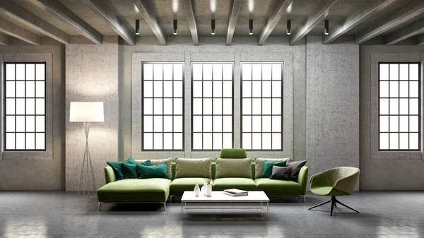 Büyük lüks, modern, parlak iç mekanlar. Oturma odası tasviri. 3D görüntüleme.