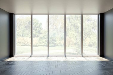 Büyük lüks, modern, parlak iç mekanlar. Oturma odası tasviri. 3D görüntüleme.