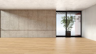 Büyük lüks, modern, parlak iç mekanlar. Oturma odası tasviri. 3D görüntüleme.