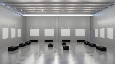 3D resimlendirme. Duvarlar, sanat galerisi, sanat çerçeveleri, müze.