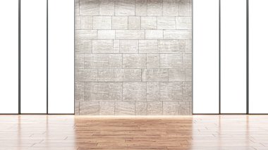 Büyük lüks, modern, parlak iç mekanlar. Oturma odası tasviri. 3D görüntüleme.