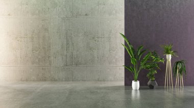 Büyük lüks, modern, parlak iç mekanlar. Oturma odası tasviri. 3D görüntüleme.