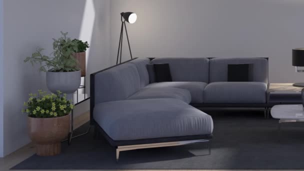 Contemporary Movie Clip Illustration Rendering Modern Living Room Interior Video Clip