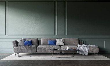 3D tasviri, büyük lüks, modern, parlak iç mekânlar sunuyor. Oturma odasındaki model bilgisayarlar dijital olarak oluşturuluyor.