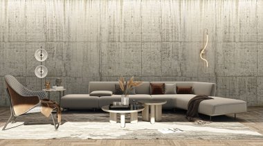 3D tasviri, büyük lüks, modern, parlak iç mekânlar sunuyor. Oturma odasındaki model bilgisayarlar dijital olarak oluşturuluyor.