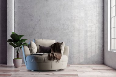 3D tasviri, büyük lüks, modern, parlak iç mekânlar sunuyor. Oturma odasındaki model bilgisayar dijital olarak üretiliyor.