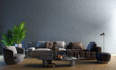 3D tasviri, büyük lüks, modern, parlak iç mekânlar sunuyor. Oturma odasındaki model bilgisayar dijital olarak üretiliyor.