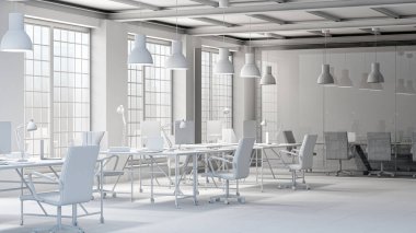 3D tasviri, büyük lüks, modern, parlak iç mekânlar sunuyor. Oturma odasındaki model bilgisayarlar dijital olarak oluşturuluyor.