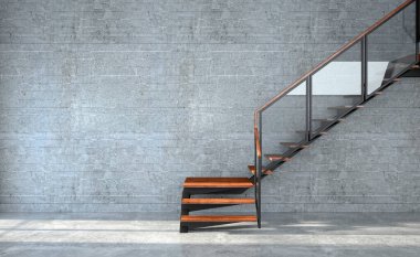 Illustration 3D rendering large luxury modern bright interiors Living room with stair, mockup computer digitally generated image