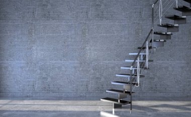 Illustration 3D rendering large luxury modern bright interiors Living room with stair, mockup computer digitally generated image