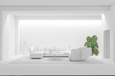 3D tasviri, büyük lüks, modern, parlak iç mekânlar sunuyor. Oturma odasındaki model bilgisayarlar dijital olarak oluşturuluyor.