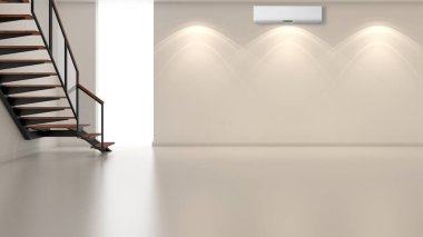 Büyük lüks, modern, aydınlık bir oturma odası. Klima modelleme çizimi 3D.