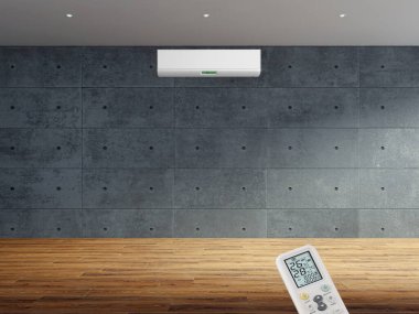 Büyük lüks, modern, aydınlık bir oturma odası. Klima modelleme çizimi 3D.