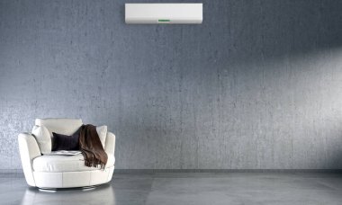 Büyük lüks, modern, aydınlık bir oturma odası. Klima modelleme çizimi 3D.