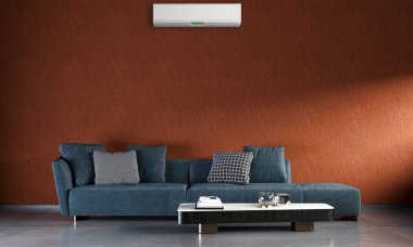 Büyük lüks, modern, aydınlık bir oturma odası. Klima modelleme çizimi 3D.