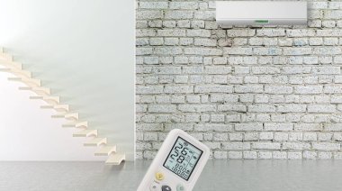 Büyük lüks, modern, aydınlık bir oturma odası. Klima modelleme çizimi 3D.