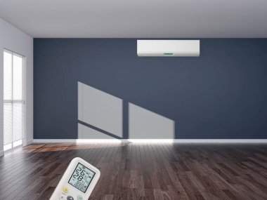 Büyük lüks, modern, aydınlık bir oturma odası. Klima modelleme çizimi 3D.