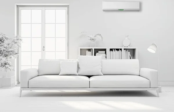 Large Luxury Modern Bright Interiors Living Room Air Conditioning Mockup — Stock Photo, Image