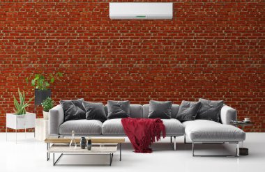 Büyük lüks, modern, aydınlık bir oturma odası. Klima modelleme çizimi 3D.