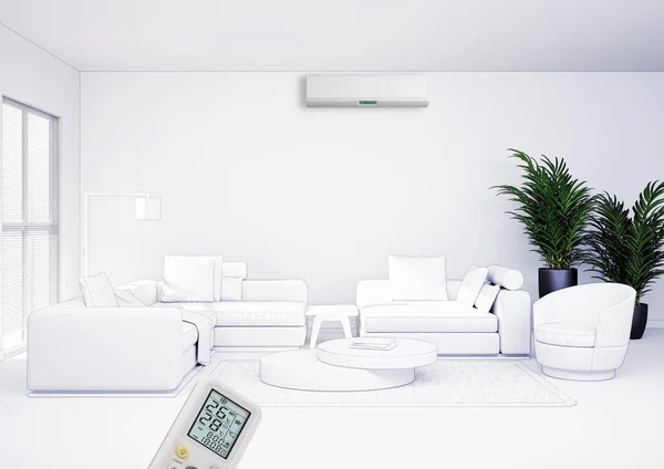 Large Luxury Modern Bright Interiors Living Room Air Conditioning Mockup — Stock Photo, Image