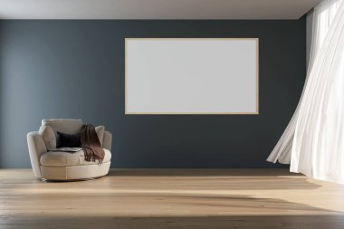 3D tasviri, büyük lüks, modern, parlak iç mekânları çerçeve modellemeli bilgisayarla dijital olarak oluşturulmuş oturma odasıyla donatıyor.