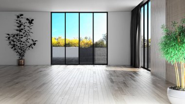 3D tasviri, büyük lüks, modern, parlak iç mekânlar sunuyor. Oturma odasındaki model bilgisayarlar dijital olarak oluşturuluyor.